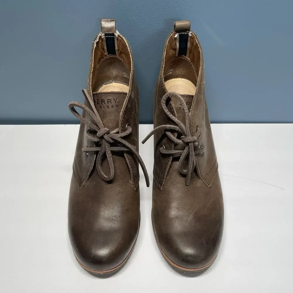 Sperry Women's 8.5M Harlow Burnished Brown Leather Wedge Heel‎ Ankle Bootie